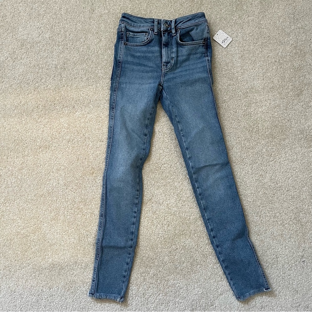 NEW Free People Pants Womens 24 Blue Jeggings Skinny Raw High Rise Sierra FLAW